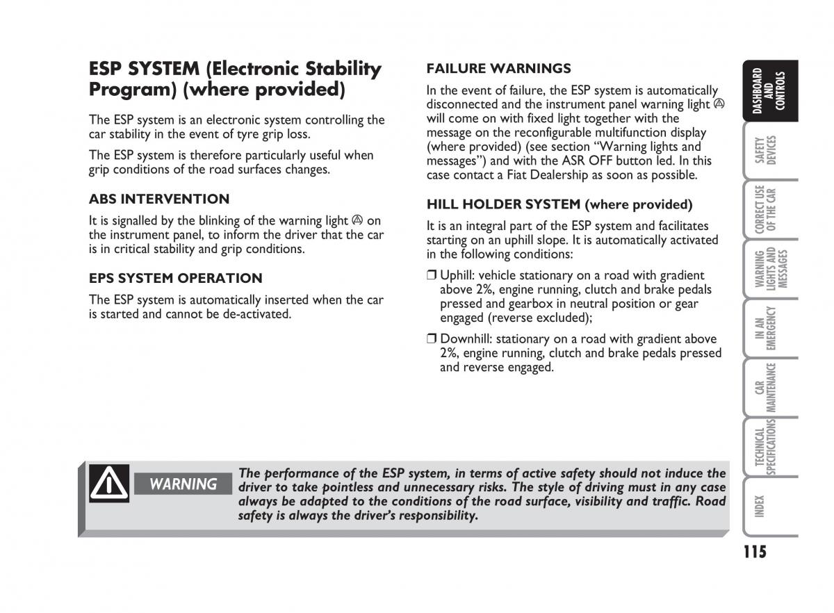 Fiat Punto II 2 owners manual / page 116