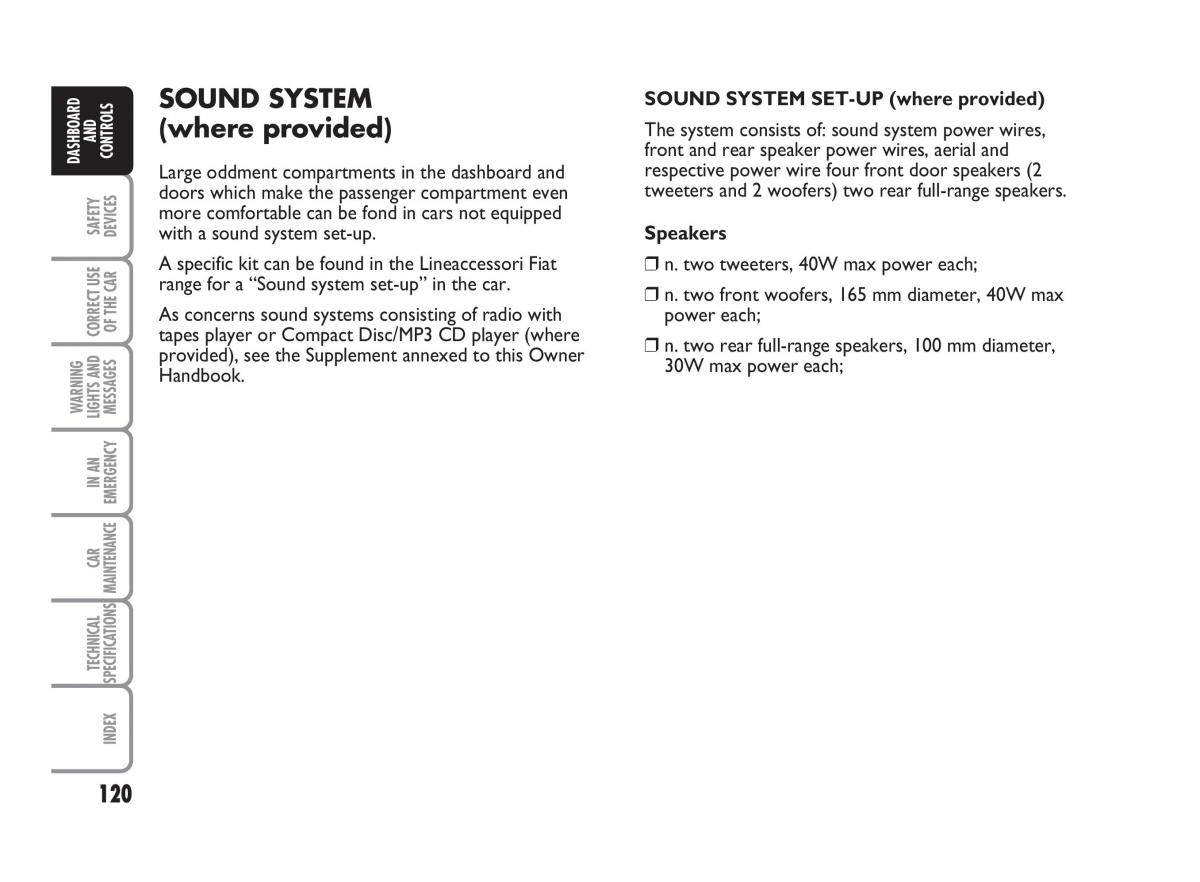 Fiat Punto II 2 owners manual / page 121