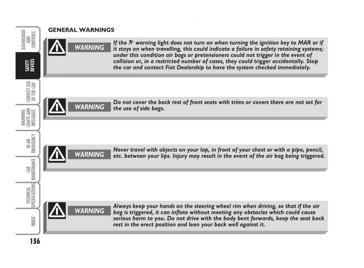 Fiat Punto II 2 owners manual / page 157