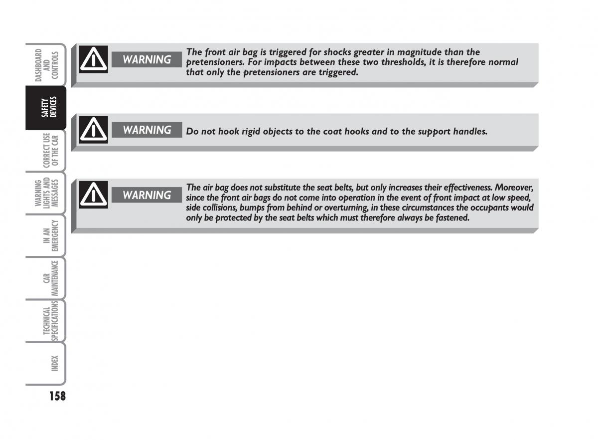 Fiat Punto II 2 owners manual / page 159