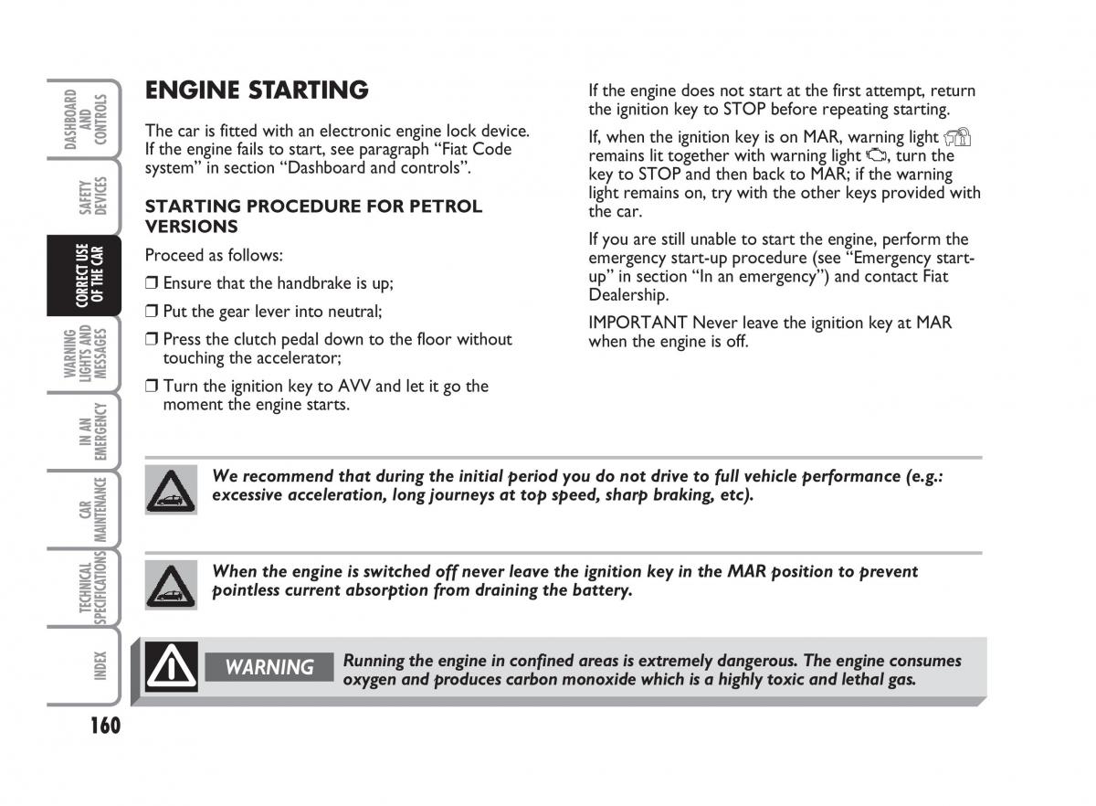 Fiat Punto II 2 owners manual / page 161