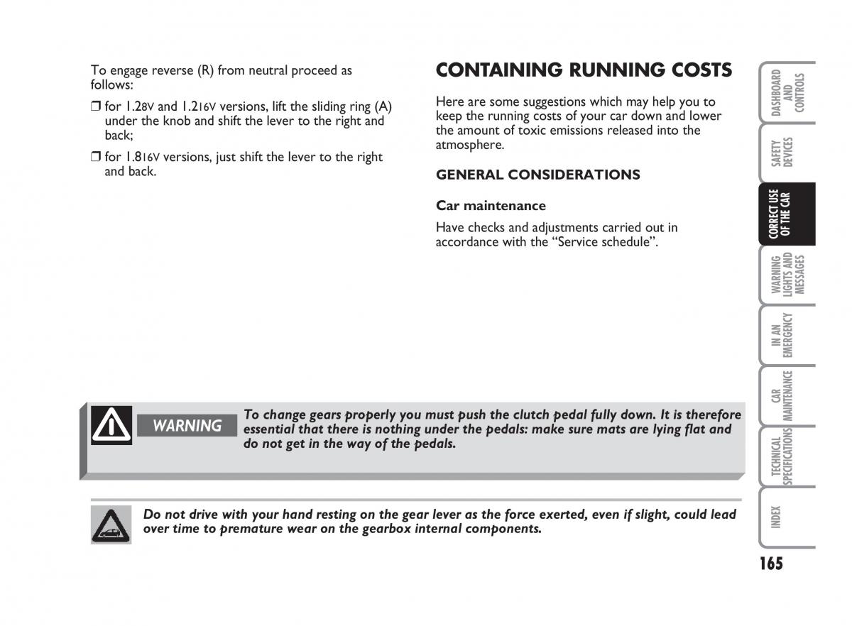 Fiat Punto II 2 owners manual / page 166