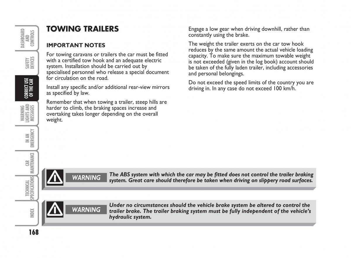 Fiat Punto II 2 owners manual / page 169