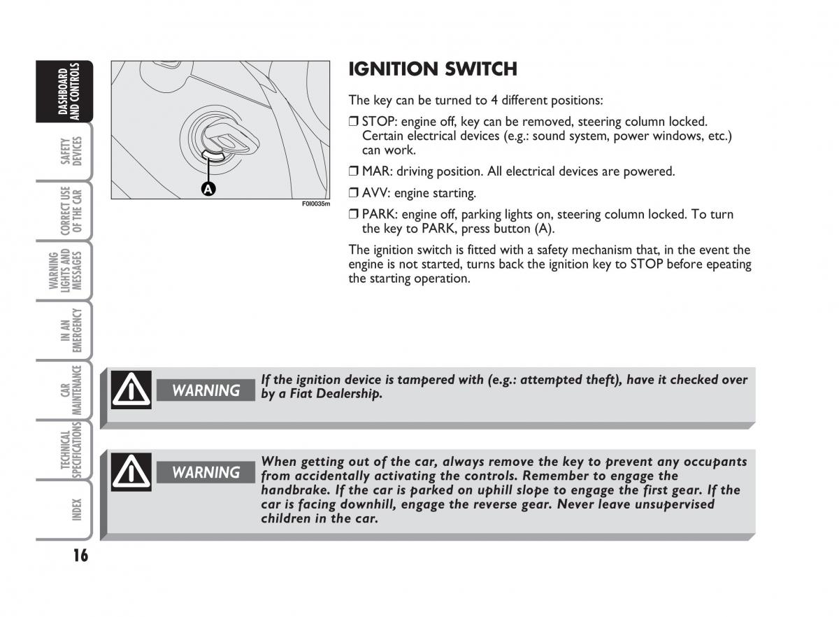 Fiat Punto II 2 owners manual / page 17