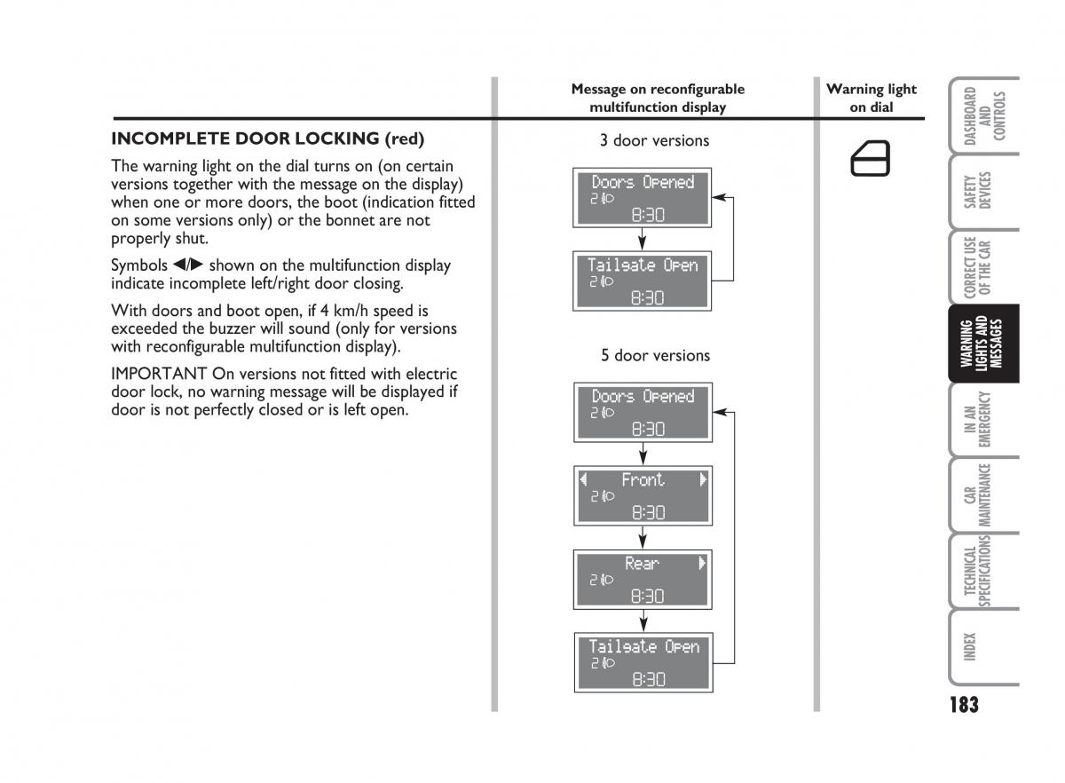 Fiat Punto II 2 owners manual / page 184