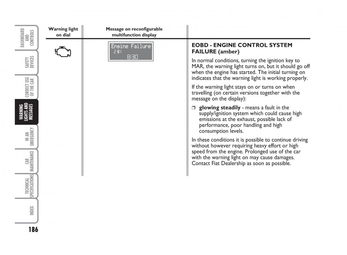 Fiat Punto II 2 owners manual / page 187