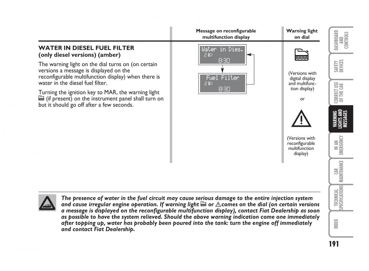 Fiat Punto II 2 owners manual / page 192