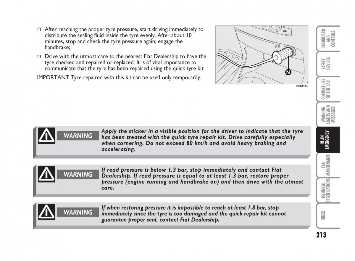 Fiat Punto II 2 owners manual / page 214