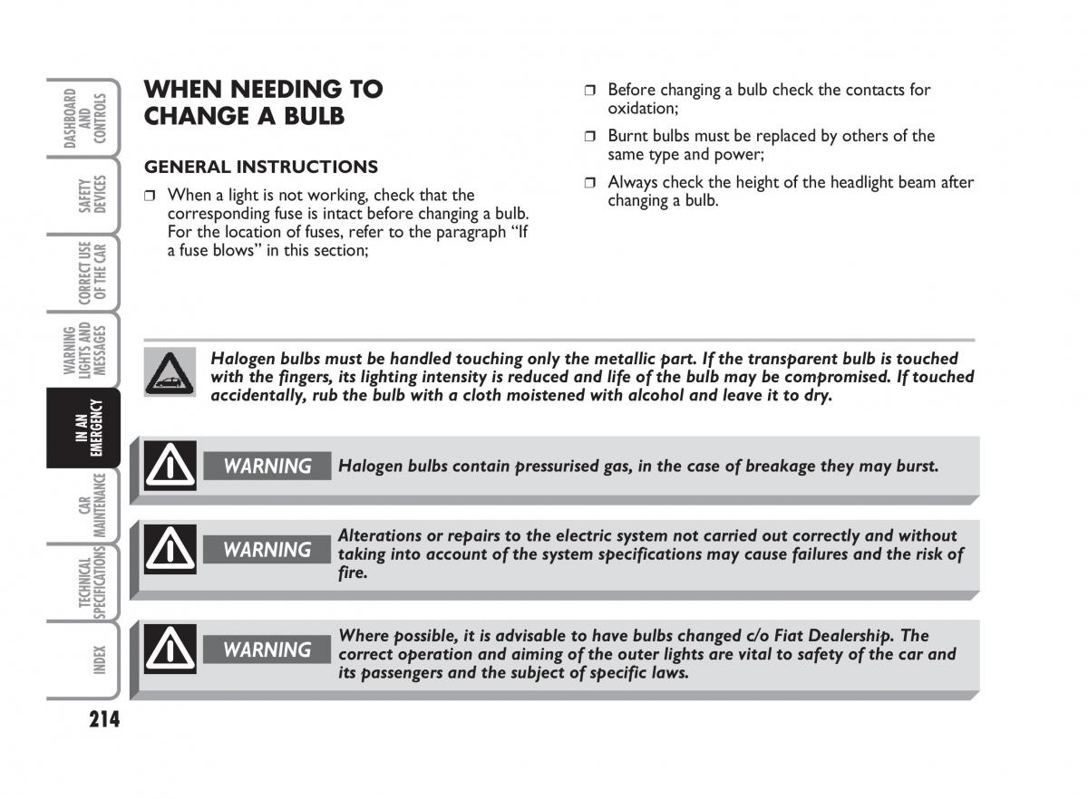 Fiat Punto II 2 owners manual / page 215