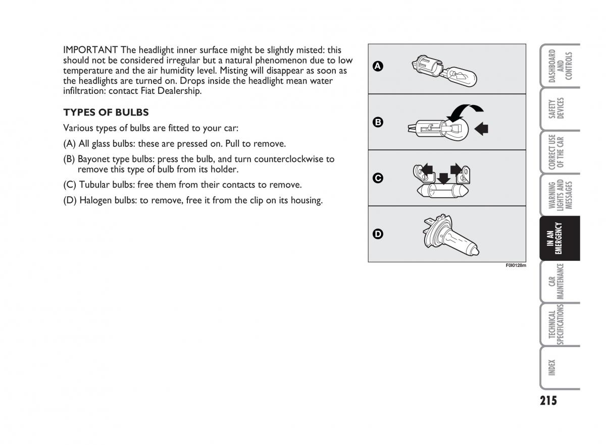 Fiat Punto II 2 owners manual / page 216