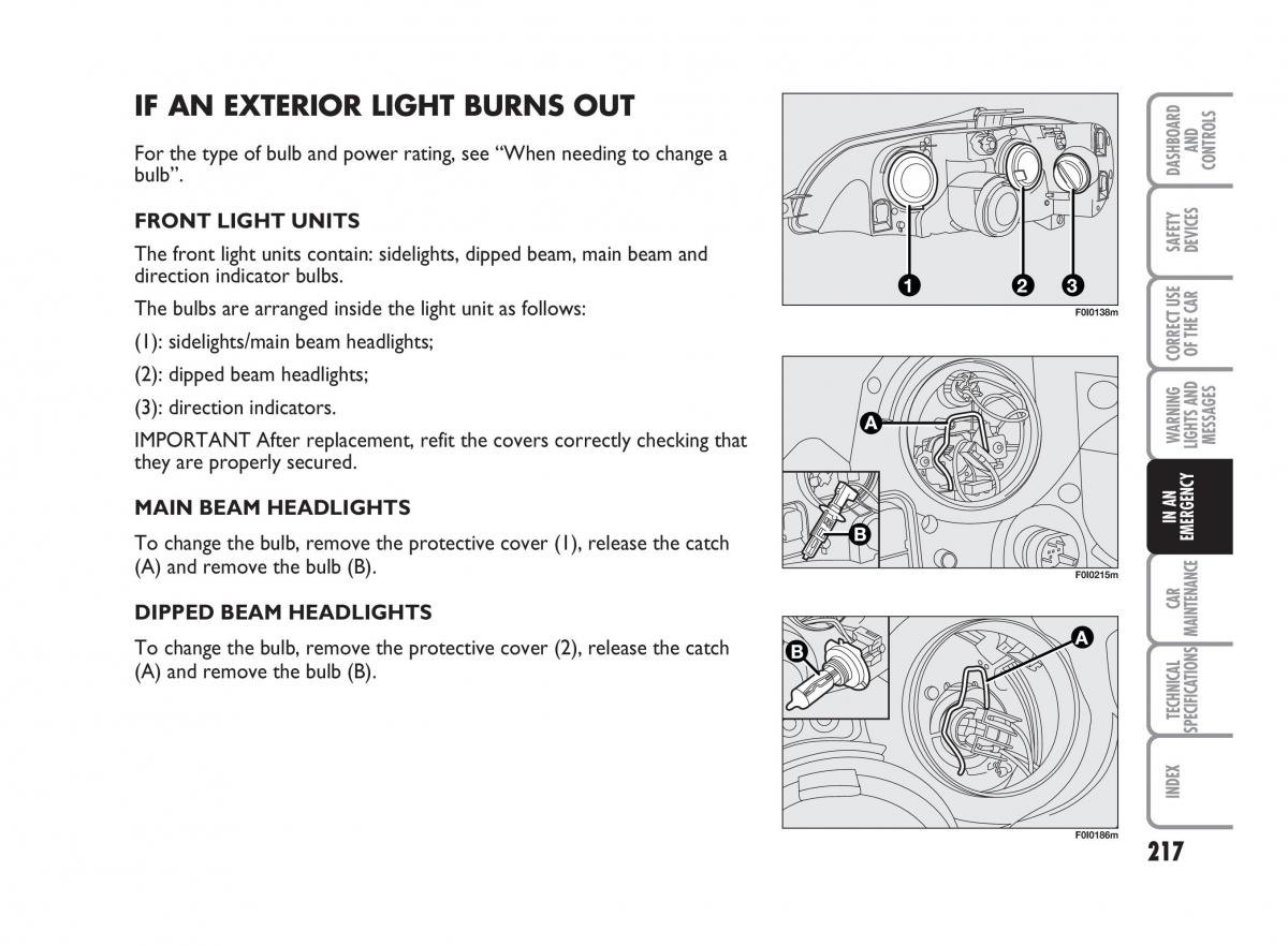 Fiat Punto II 2 owners manual / page 218