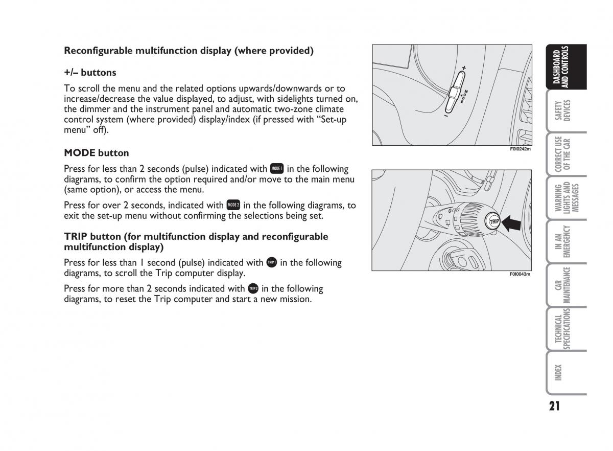 Fiat Punto II 2 owners manual / page 22