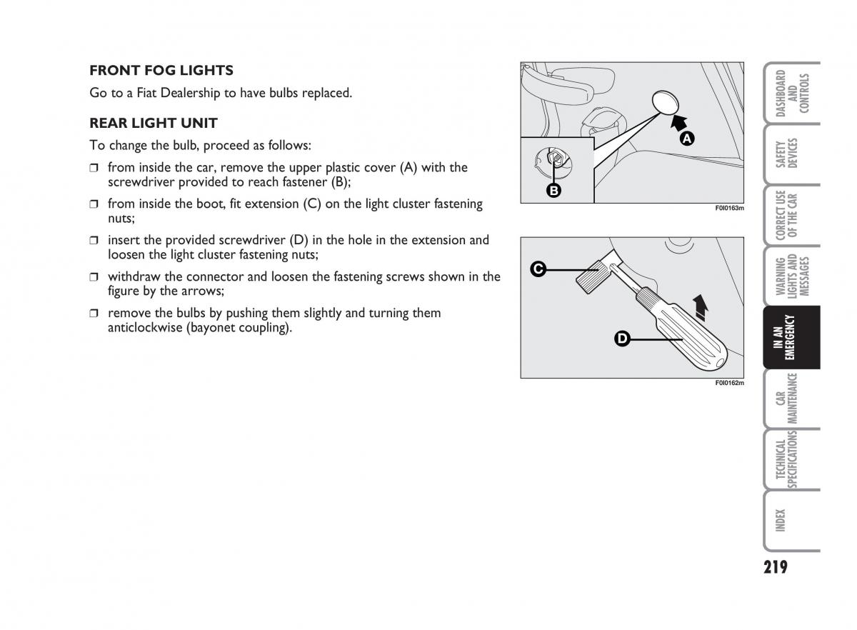 Fiat Punto II 2 owners manual / page 220