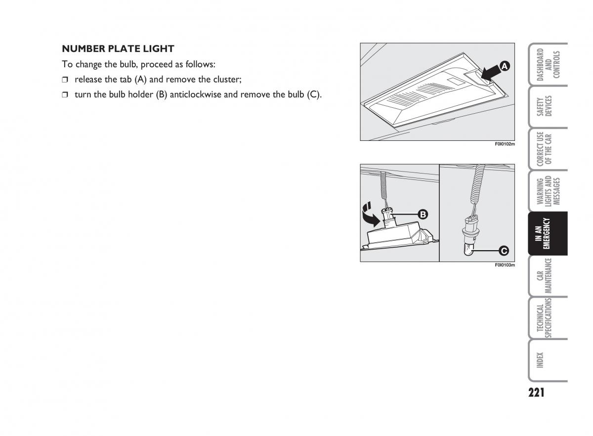 Fiat Punto II 2 owners manual / page 222