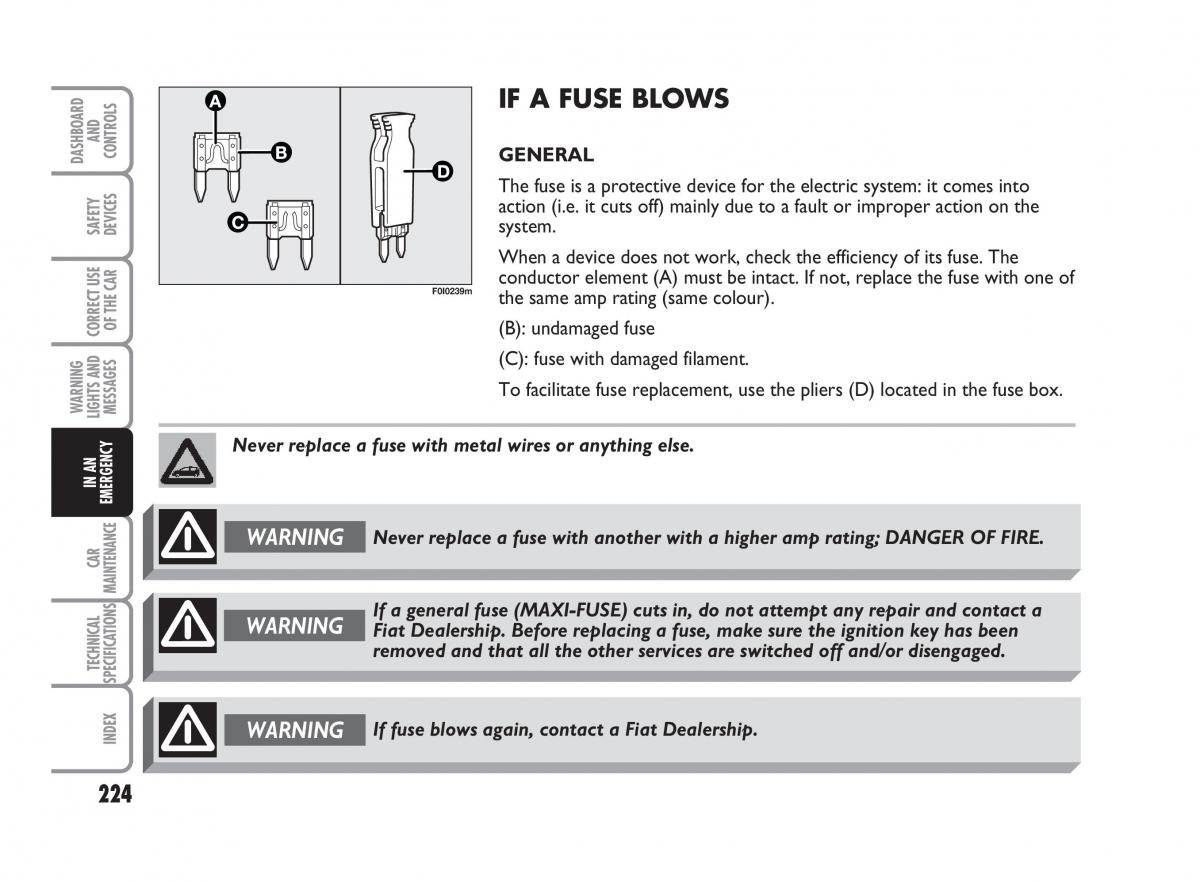 Fiat Punto II 2 owners manual / page 225