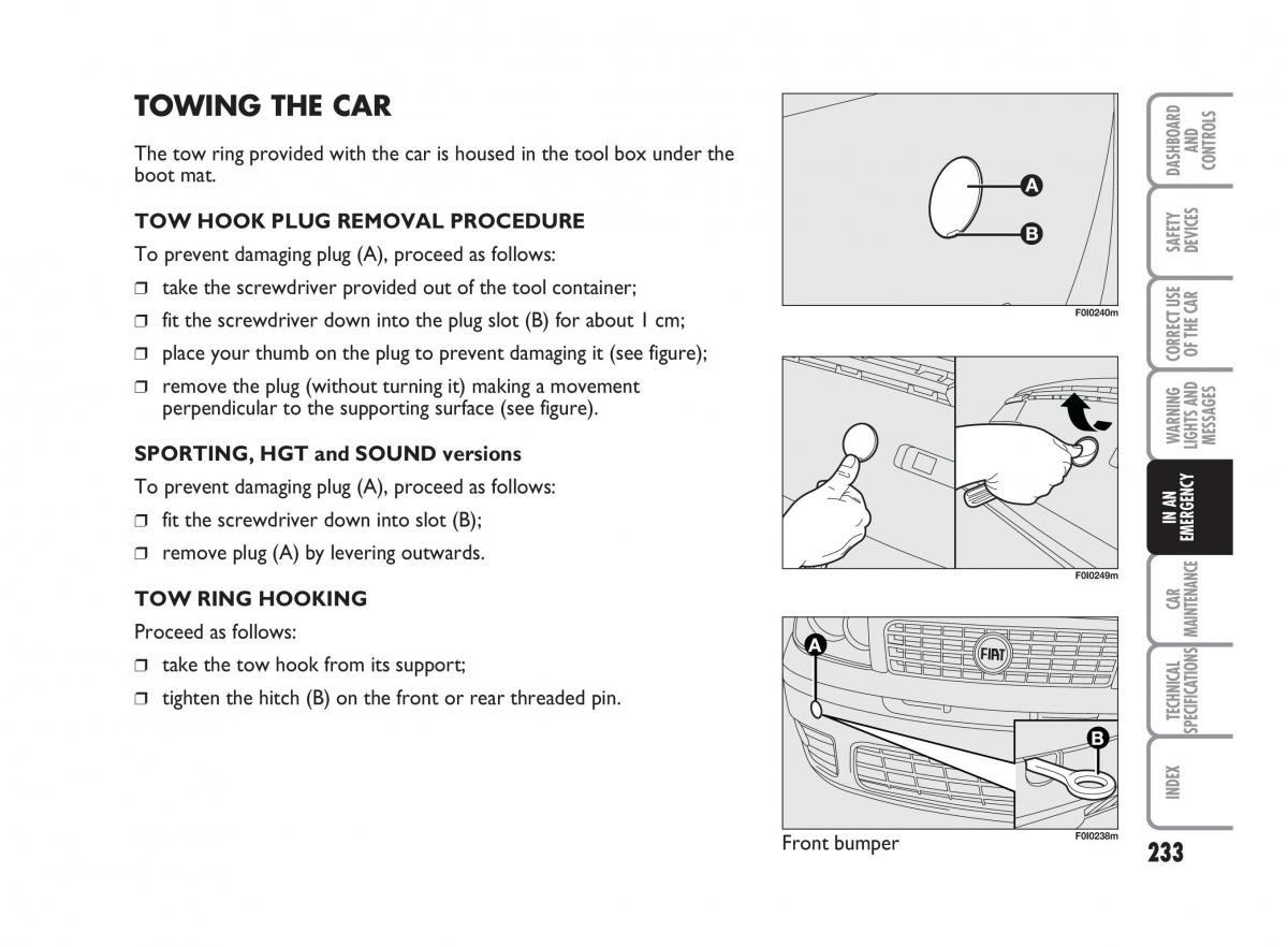 Fiat Punto II 2 owners manual / page 234