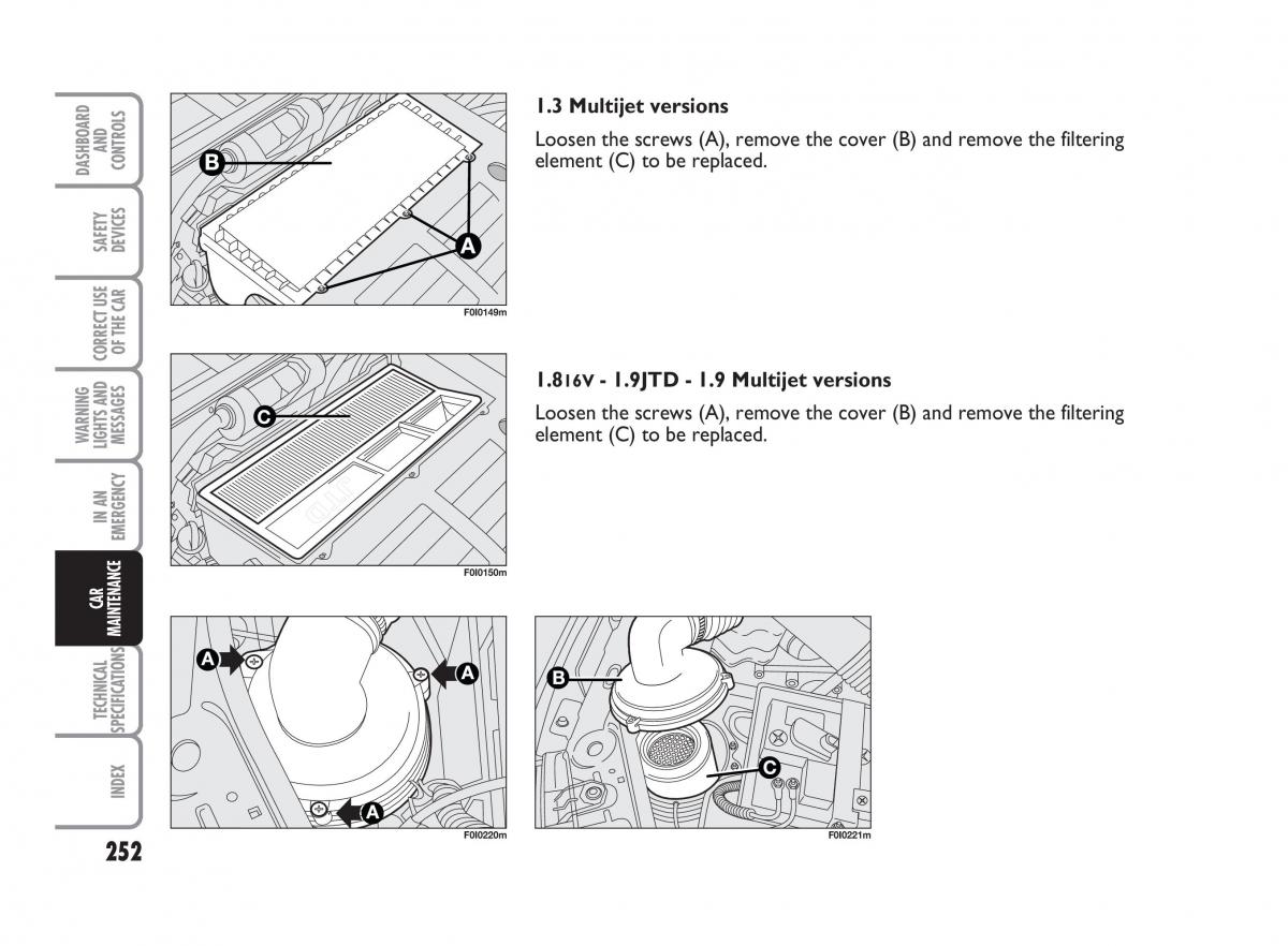 Fiat Punto II 2 owners manual / page 253