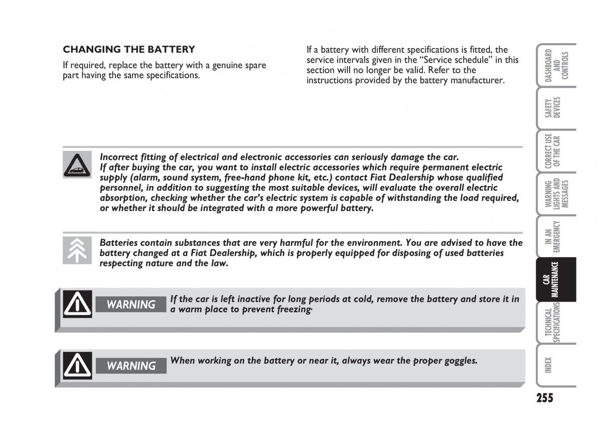 Fiat Punto II 2 owners manual / page 256