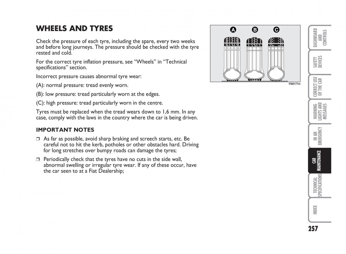 Fiat Punto II 2 owners manual / page 258