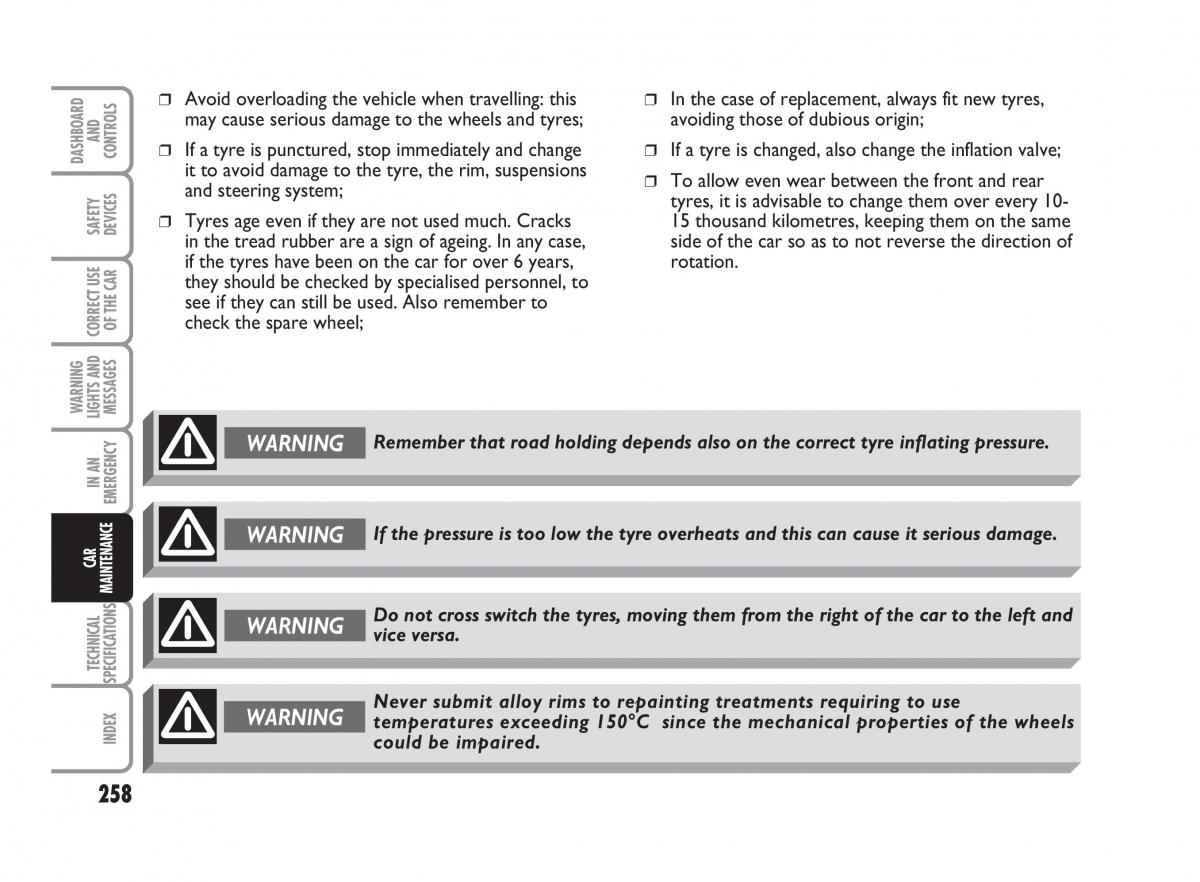 Fiat Punto II 2 owners manual / page 259