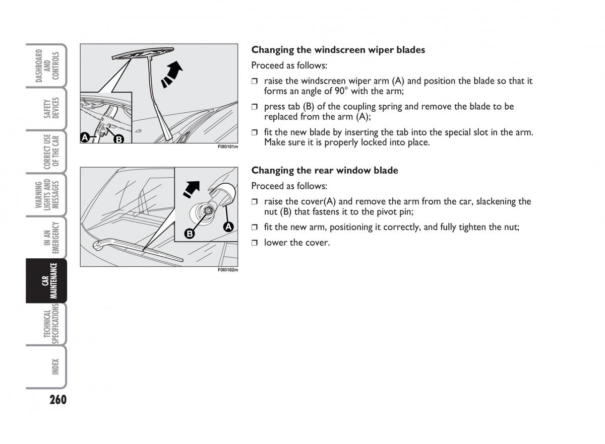 Fiat Punto II 2 owners manual / page 261