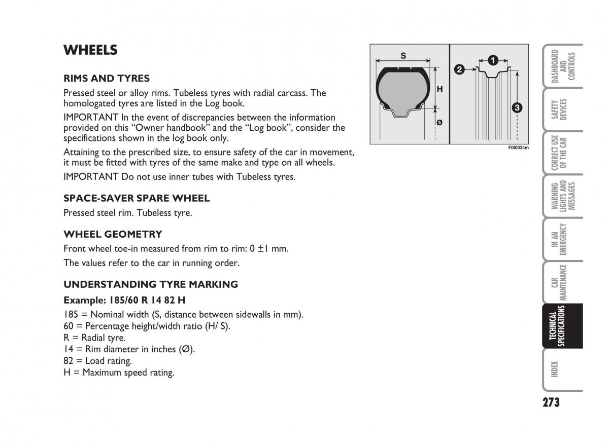 Fiat Punto II 2 owners manual / page 274