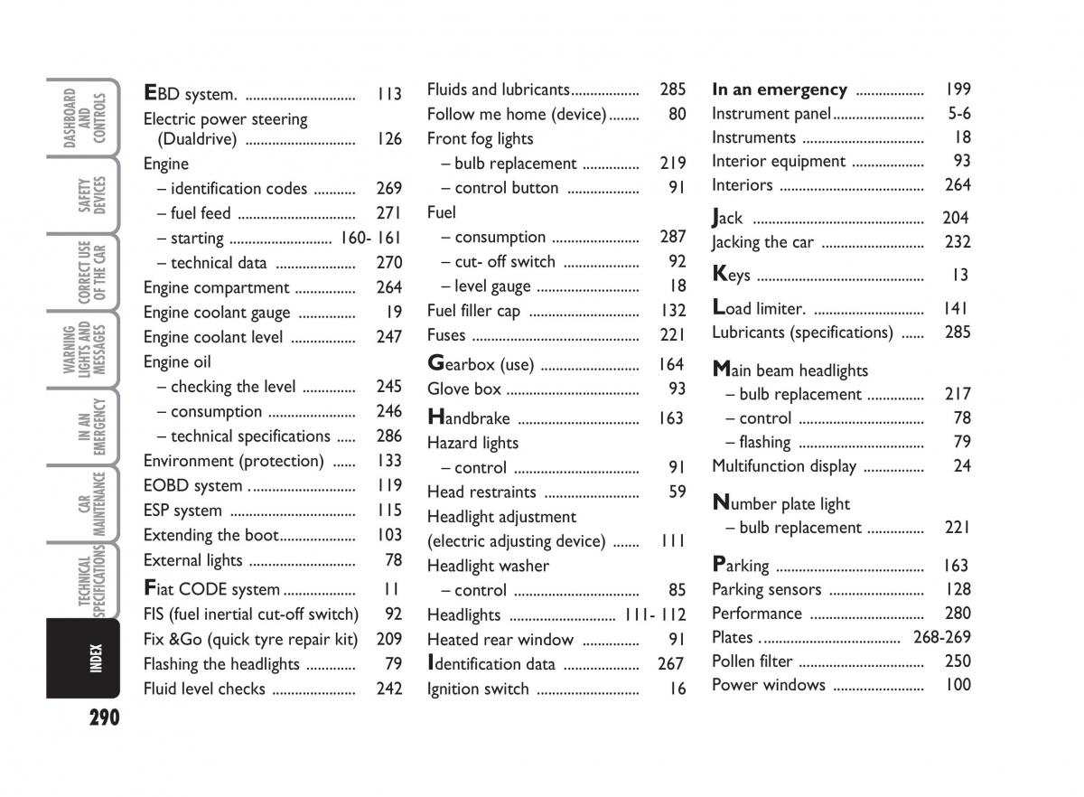 Fiat Punto II 2 owners manual / page 291