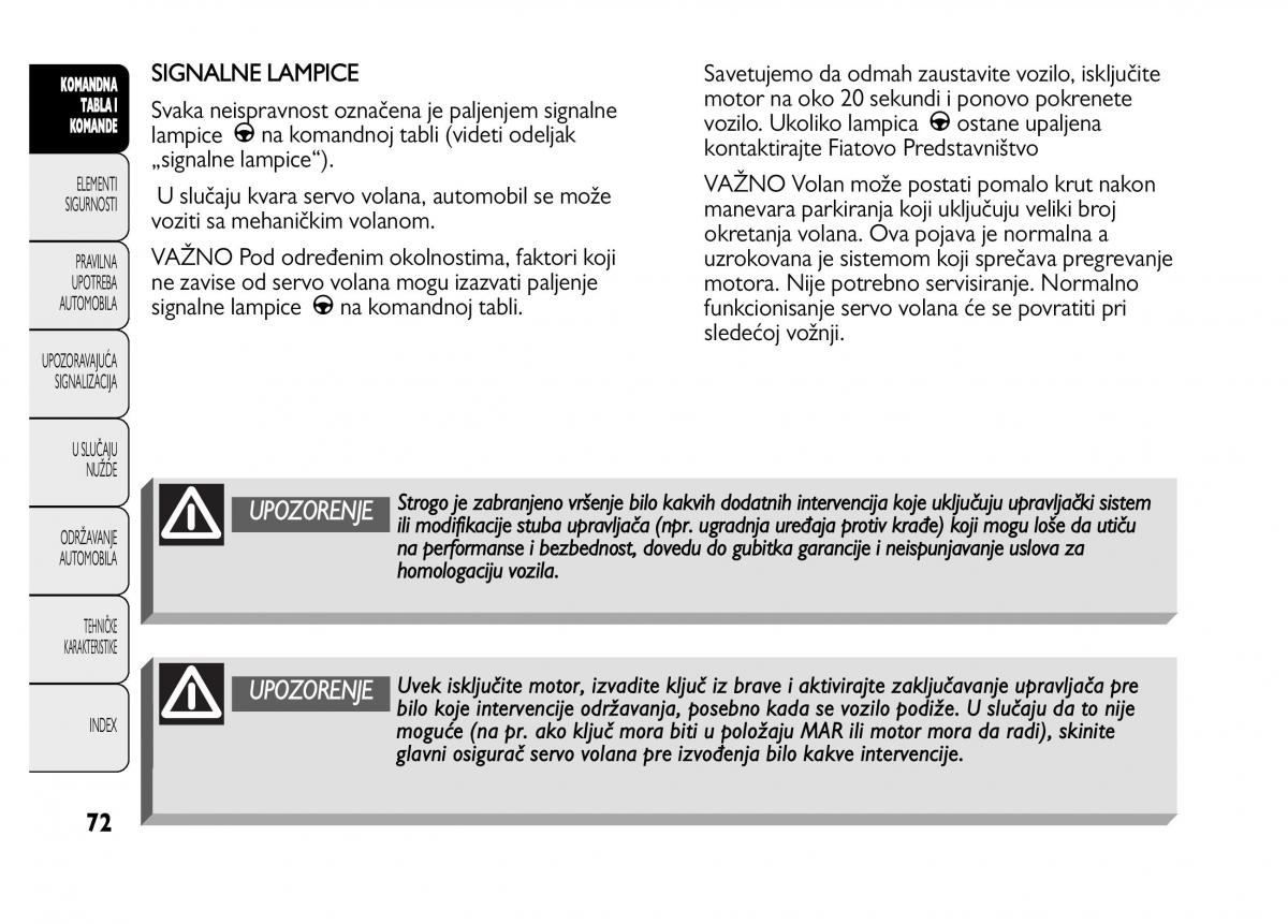 Fiat Punto II 2 vlasnicko uputstvo / page 73