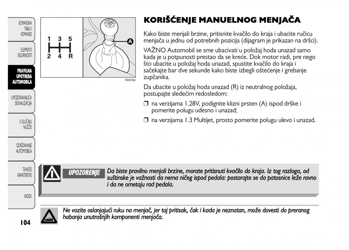 Fiat Punto II 2 vlasnicko uputstvo / page 105