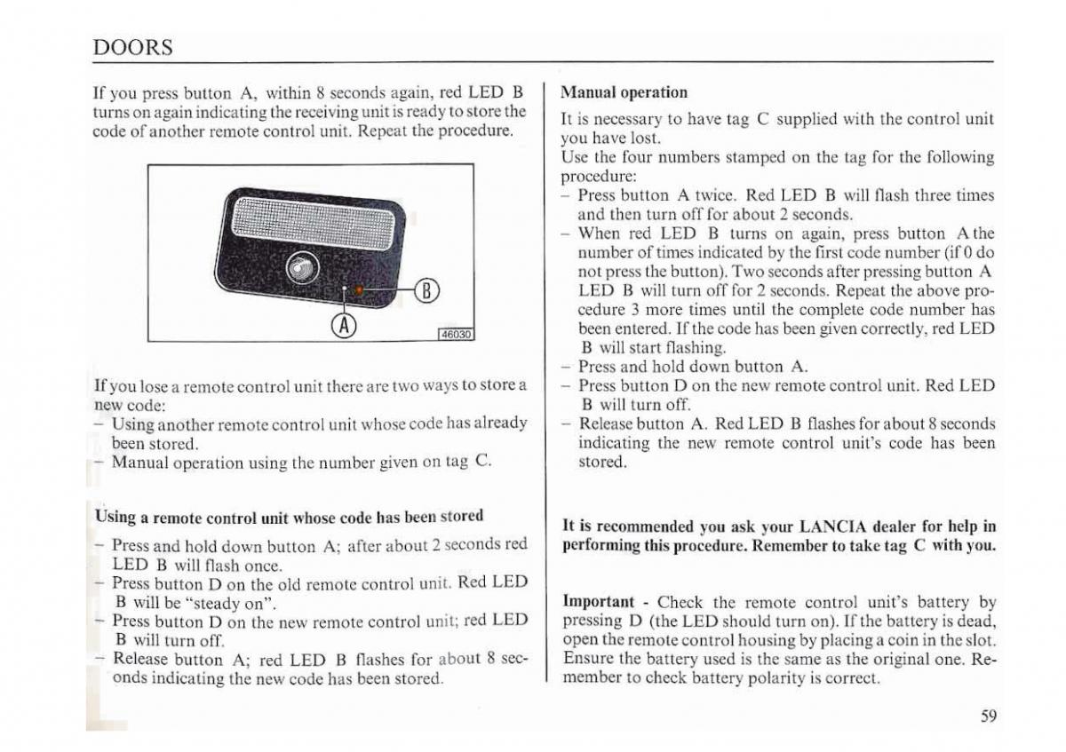 manual  Lancia Dedra owners manual / page 62