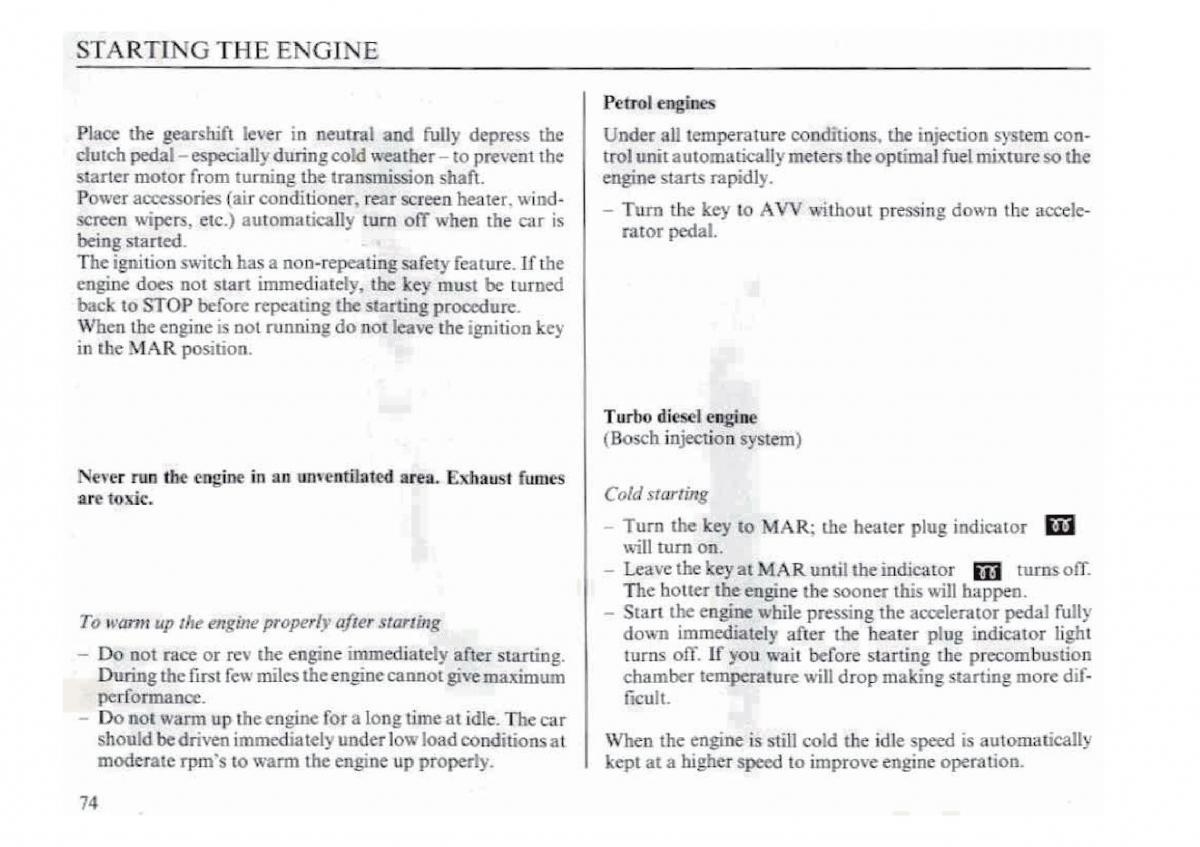 manual  Lancia Dedra owners manual / page 77