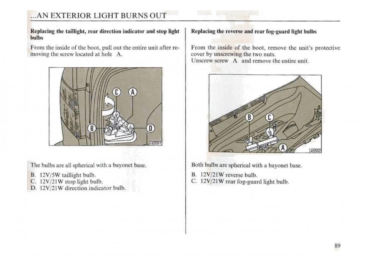 manual  Lancia Dedra owners manual / page 92