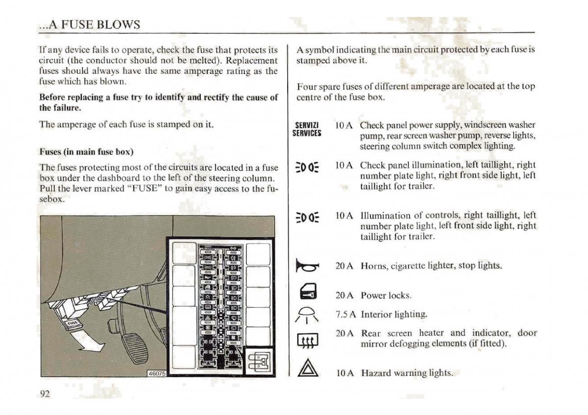 manual  Lancia Dedra owners manual / page 95