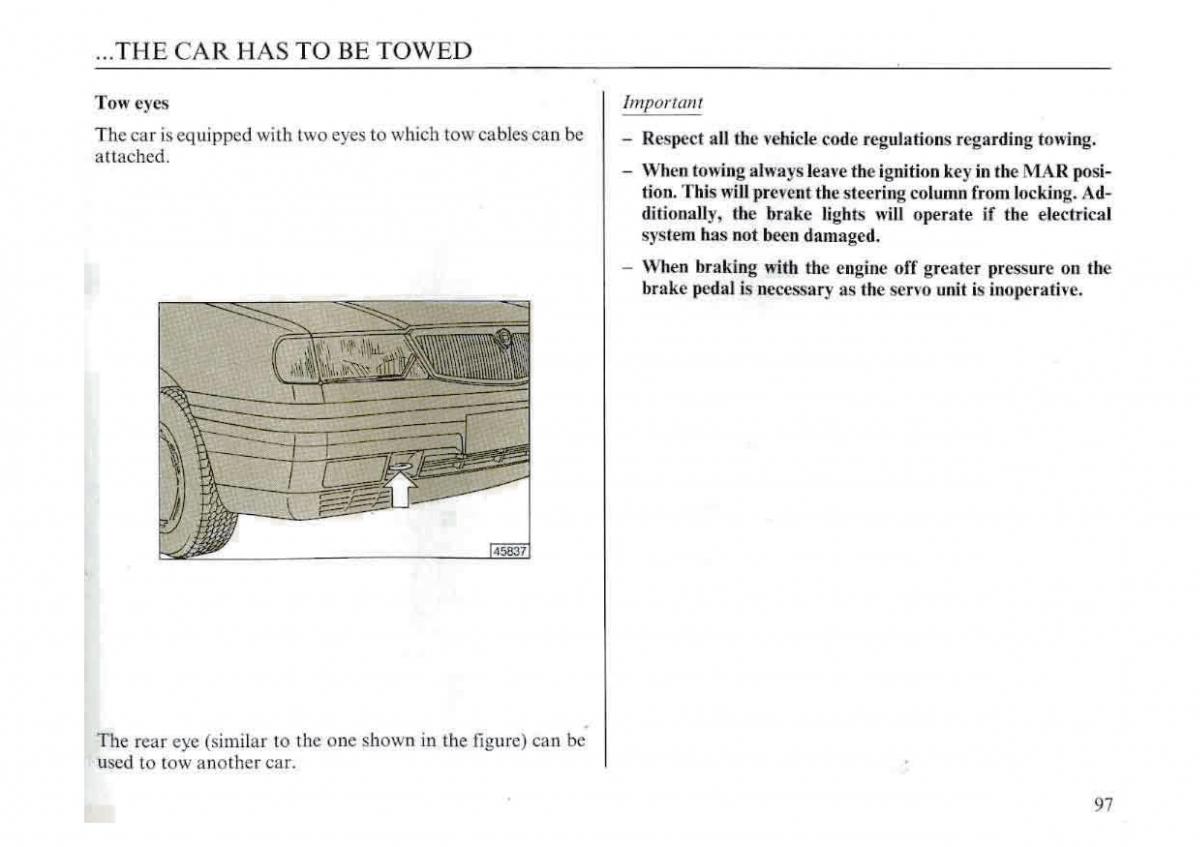 manual  Lancia Dedra owners manual / page 100