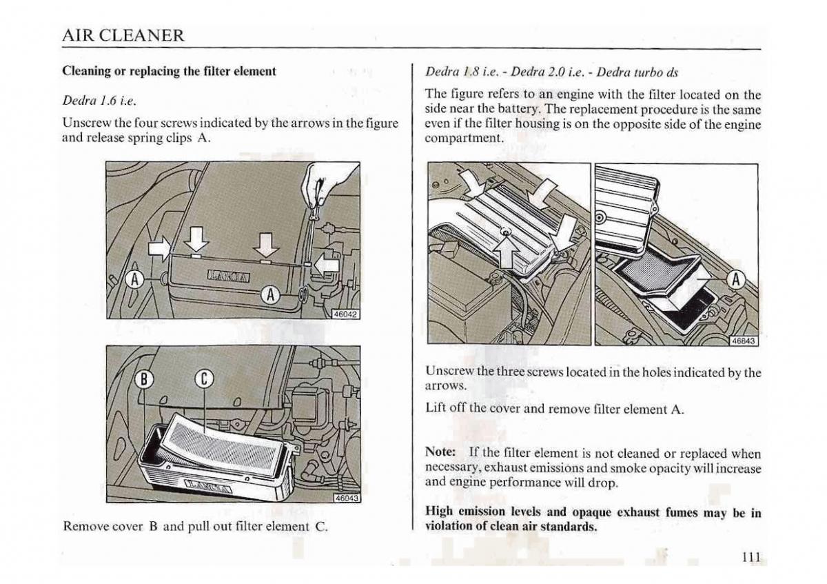 manual  Lancia Dedra owners manual / page 114