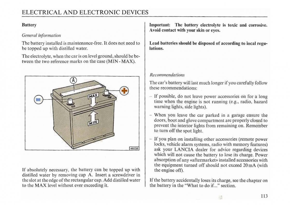 manual  Lancia Dedra owners manual / page 116