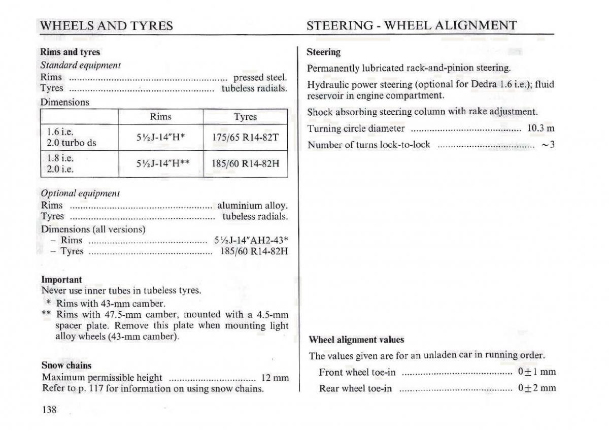 manual  Lancia Dedra owners manual / page 140