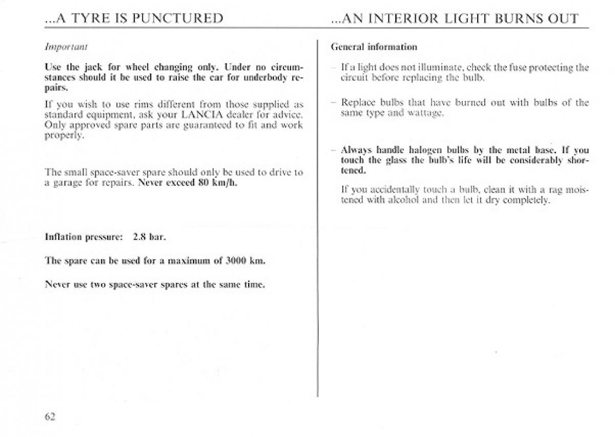 manual  Lancia Delta I 1 owners manual / page 62