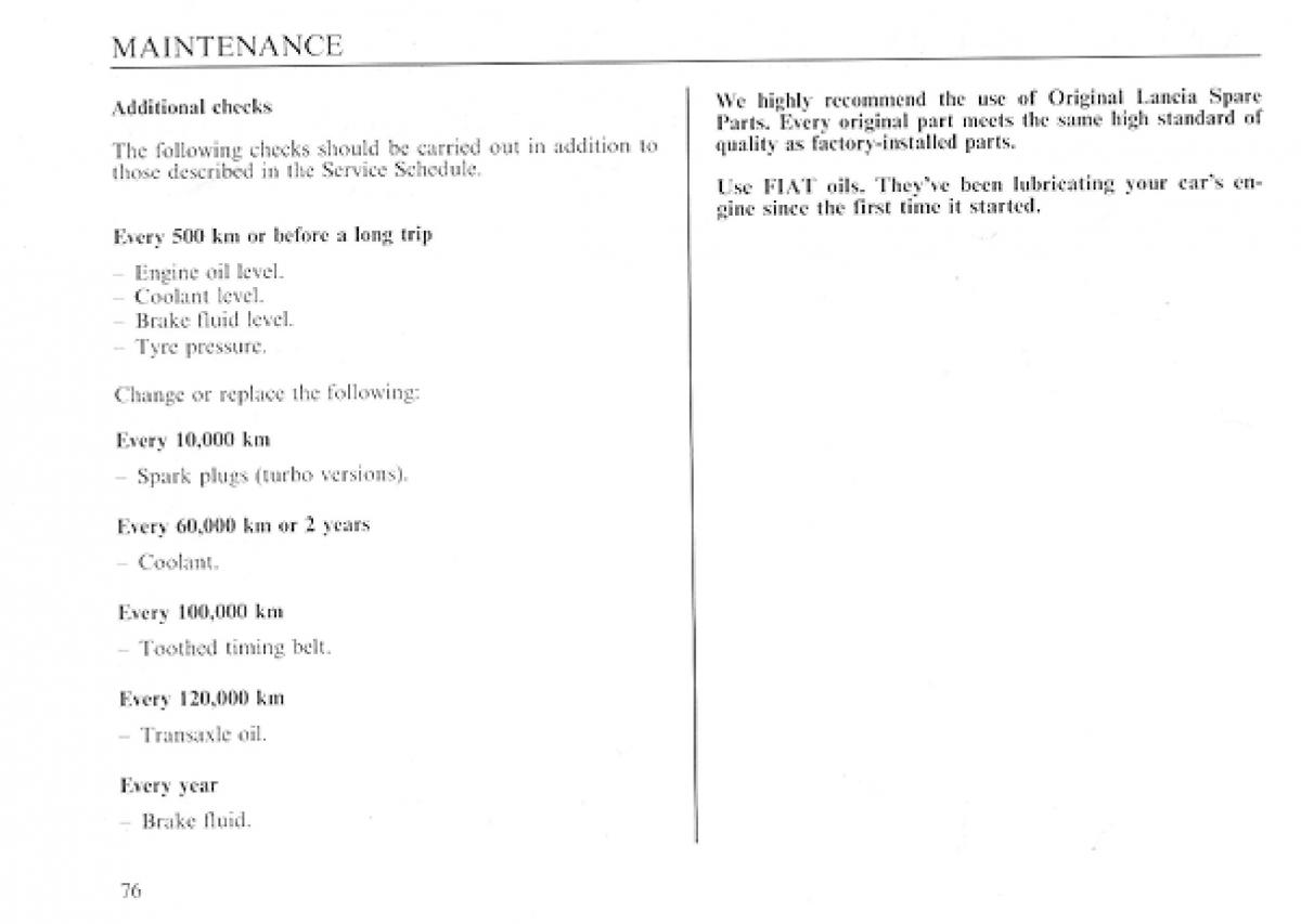 manual  Lancia Delta I 1 owners manual / page 76