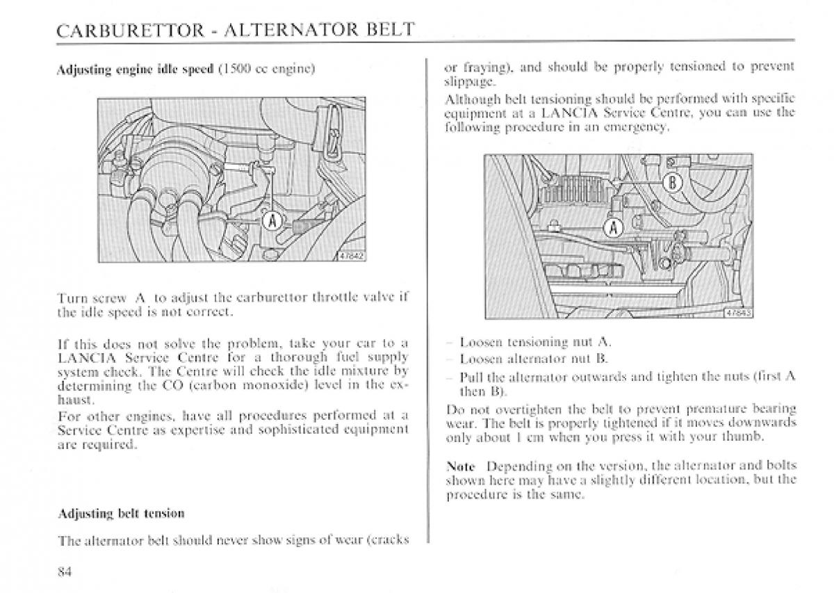 manual  Lancia Delta I 1 owners manual / page 84