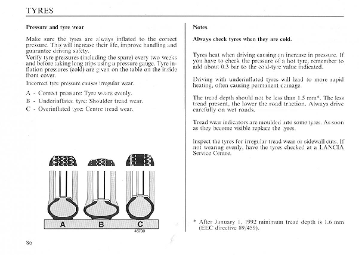 manual  Lancia Delta I 1 owners manual / page 86