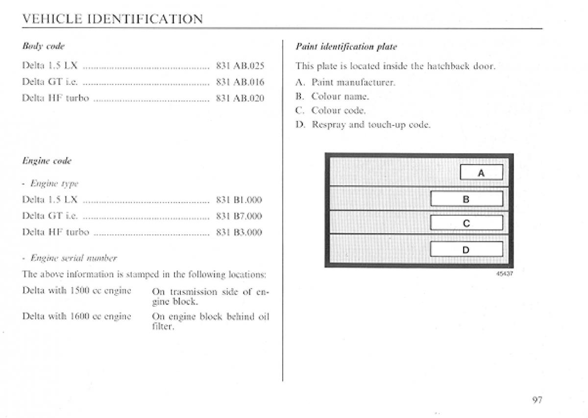 manual  Lancia Delta I 1 owners manual / page 96