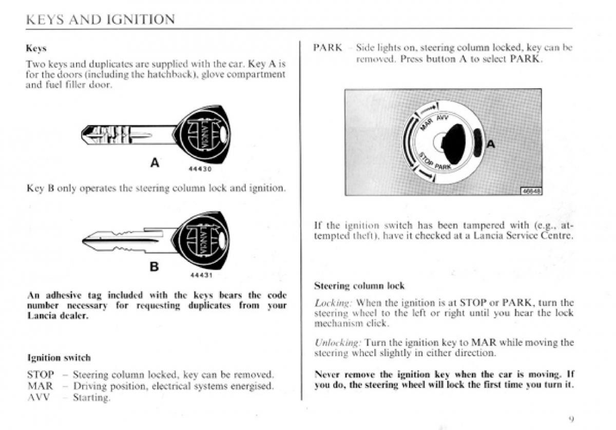 Lancia Delta I 1 owners manual / page 10