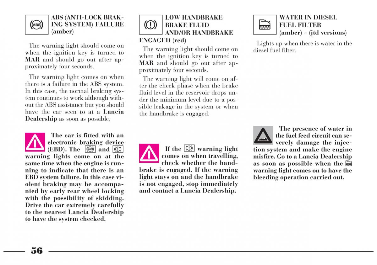 Lancia Lybra owners manual / page 57