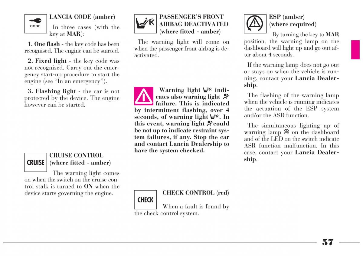 Lancia Lybra owners manual / page 58