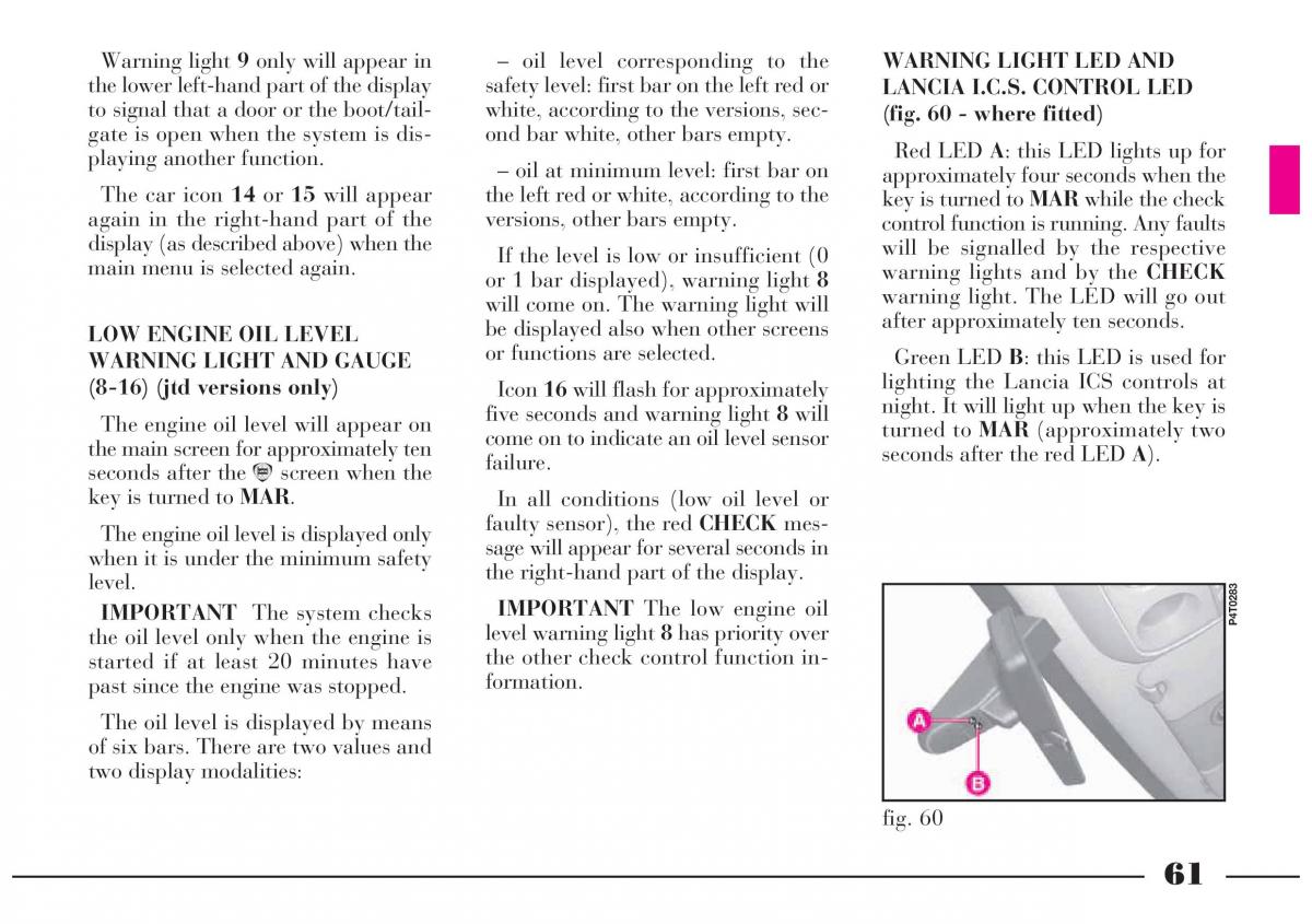 Lancia Lybra owners manual / page 62