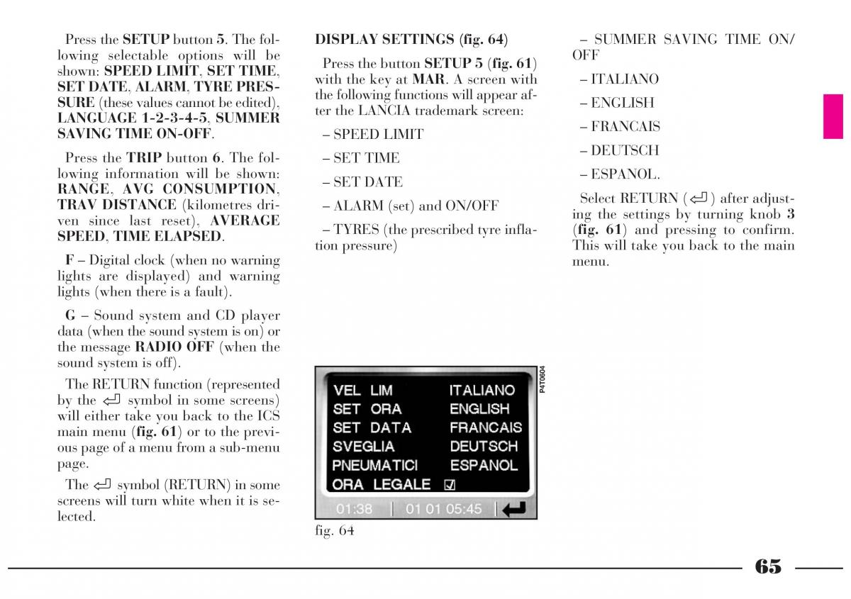 Lancia Lybra owners manual / page 66