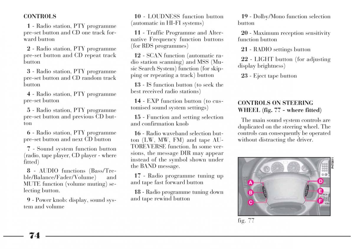 Lancia Lybra owners manual / page 75