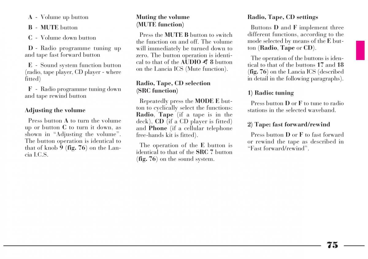 Lancia Lybra owners manual / page 76