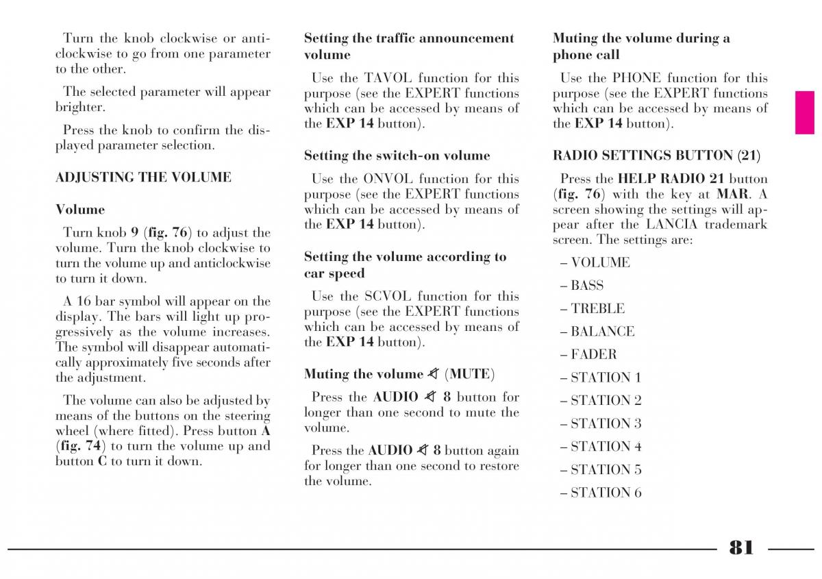 Lancia Lybra owners manual / page 82